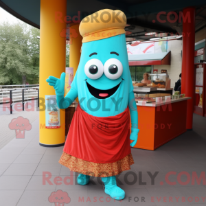 Turquoise Currywurst mascot...