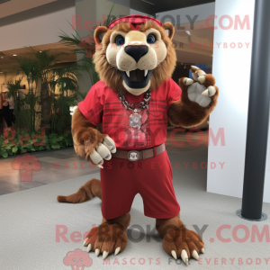 Red Smilodon mascot costume...