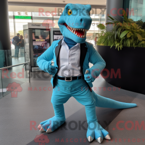 Turquoise Allosaurus mascot...