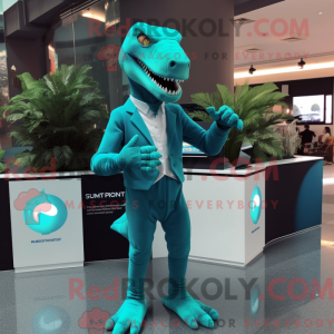 Turquoise Allosaurus mascot...