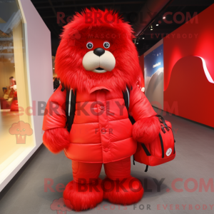 Red Momentum mascot costume...