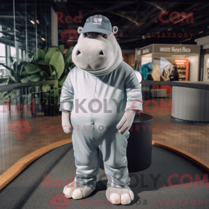 Sølvflodhest maskot kostume...