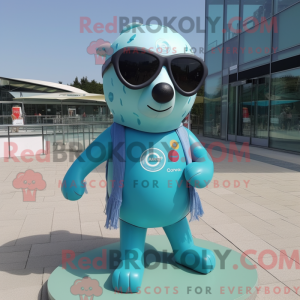 Cyan Seal maskotdraktfigur...