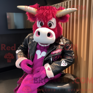 Magenta Guernsey Cow maskot...