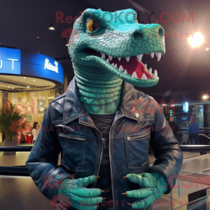 Cyan Krokodil Maskottchen...