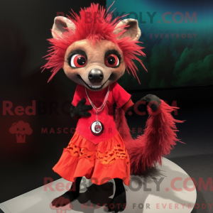 Rød Aye-Aye maskot kostume...