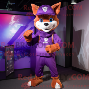 Purple Fox maskot kostume...