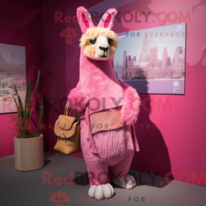 Pink Lama maskot kostume...