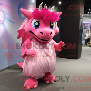 Pink Dragon maskot kostume...