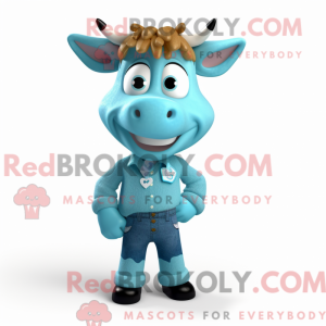 Cyan Jersey Cow mascot...