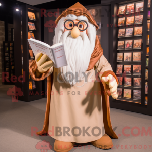 Beige Wizard mascot costume...