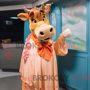 Peach Guernsey Cow mascot...