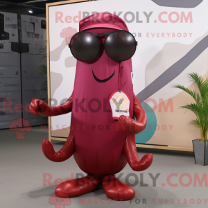 Maroon Squid maskot kostume...