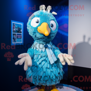 Cyan Chicken mascot costume...