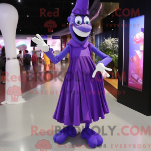 Purple Stilt Walker mascot...