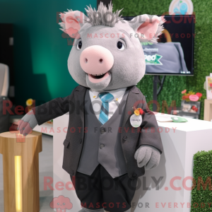 Grå so maskot kostume...