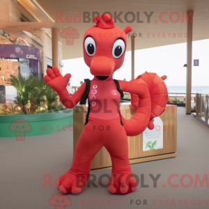 Red Seahorse maskot kostume...