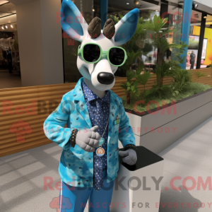 Cyan Okapi maskot kostume...