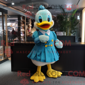 Cyan Duck mascot costume...