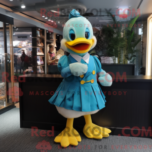 Cyan Duck maskot kostume...