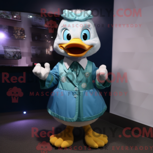 Cyan Duck maskotdraktfigur...