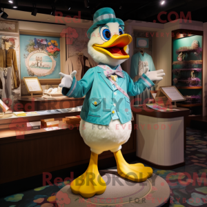 Cyan Duck maskot kostume...