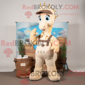 Beige Sea Horse mascot...