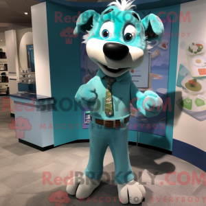 Teal Dog mascot costume...