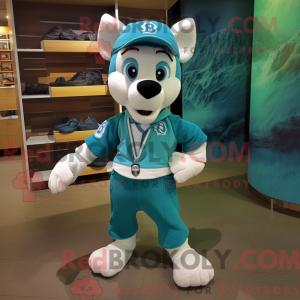 Teal Dog maskot kostume...