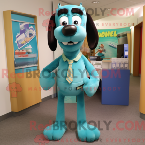 Teal Dog mascot costume...