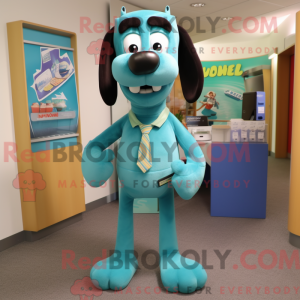 Teal Dog maskot kostume...