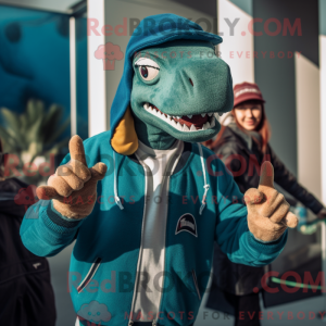 Blågrøn Deinonychus maskot...