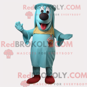Turquoise Hot Dog mascot...