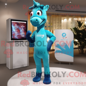 Cyan Horse mascot costume...