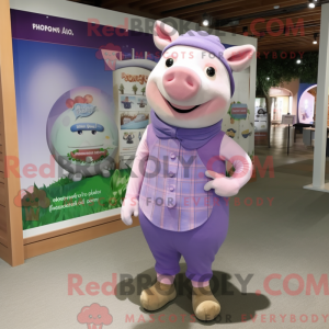 Lavender Pig mascot costume...