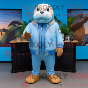 Sky Blue Walrus mascot...