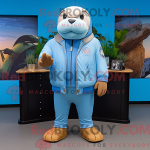 Sky Blue Walrus maskot...