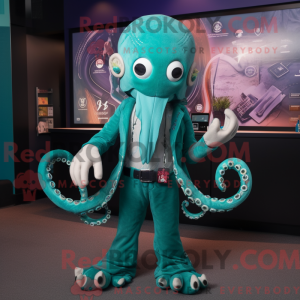 Blågrøn Kraken maskot...