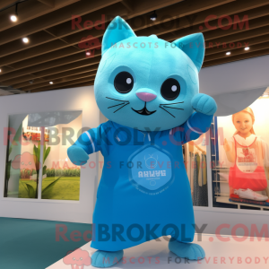 Cyan Cat maskot kostume...