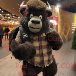 Sort Bison maskot kostume...