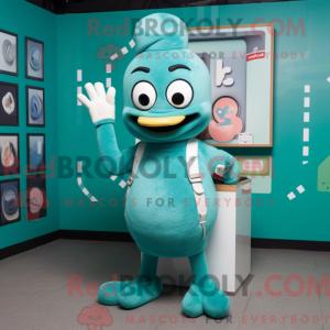 Teal Phone mascot costume...