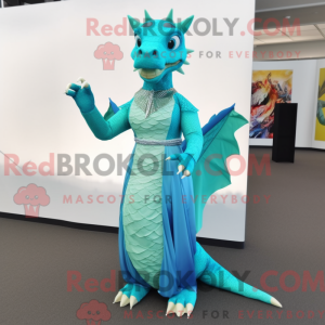 Cyan Dragon maskot kostume...