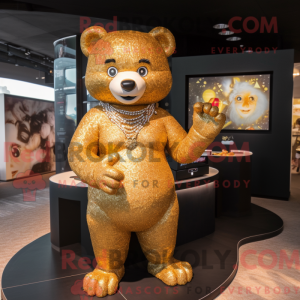 Gold Bear maskot draktfigur...