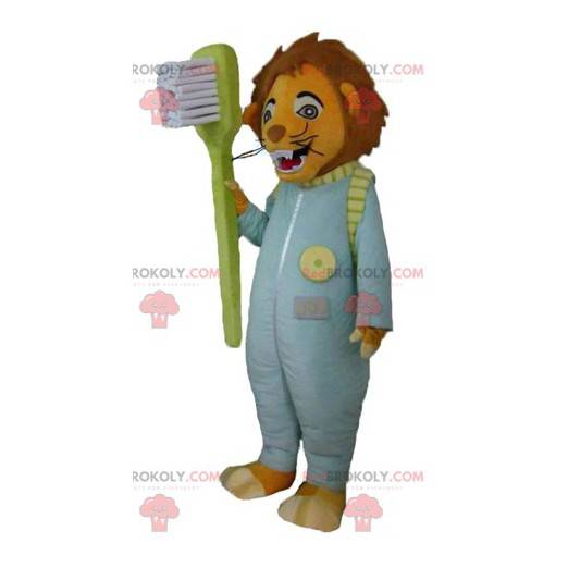 Maskot tygra s oblekem a kartáčkem na zuby - Redbrokoly.com