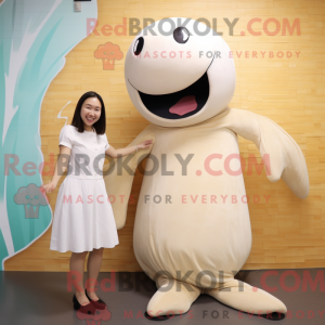 Beige Whale mascot costume...