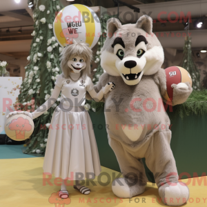 Beige Wolf maskot kostume...