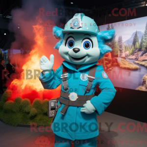 Cyan Fire Fighter mascot...