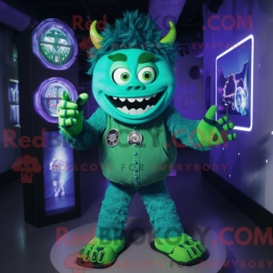 Green Demon mascot costume...