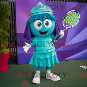 Teal Tennis Racket mascot...