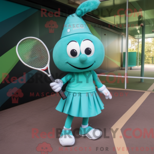 Teal Tennis Racket mascot...